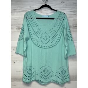 Solitaire Swim Tunic Top Womens Large‎ Eyelet Rayon Boho Cover Up Beachwear